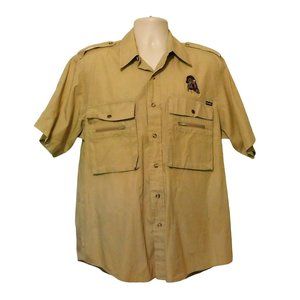 Sasquatch Turkey Shirt L Tan Khaki Epaulets Short Sleeve Hunting 100% Cotton
